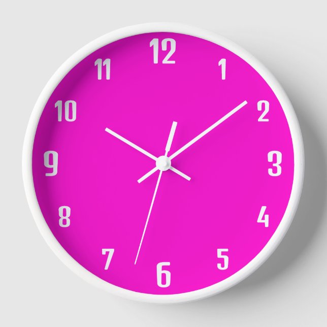 Modern White Numbers | Classic Neon Fuchsia Clock (Front)