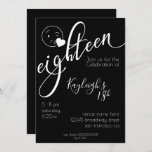 Modern White on Black Kissy Emoji 18th Birthday Invitation<br><div class="desc">Modern simple White text on Black background  birthday party invitations for her 18th birthday.   Features the word 'eighteen' in modern calligraphy  and a kissy wink emoji - simple font for the text and handwritten  font for  the name and age - all easily customisable.</div>