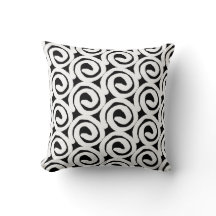 Modern White on Black Spiral Throw Pillow