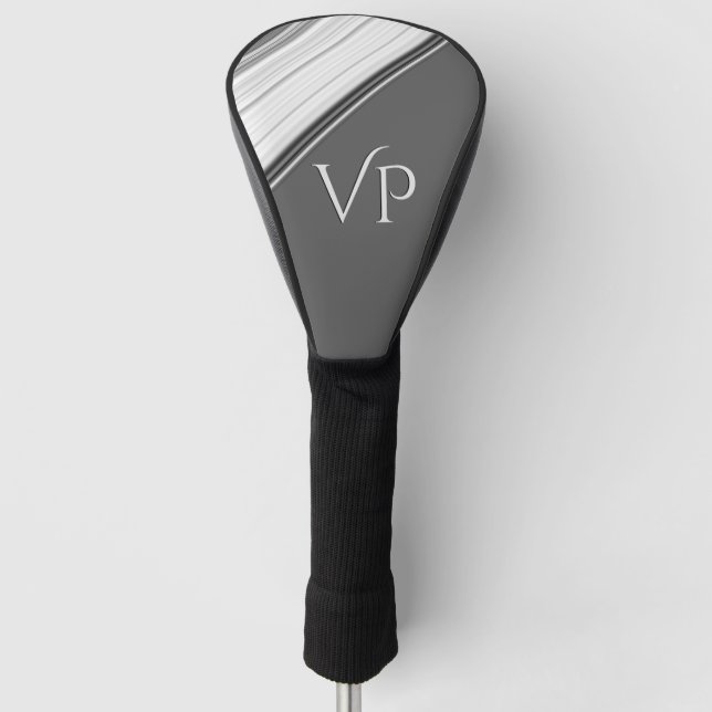 Modern White on Grey Monogram Golf Head Cover (Front)