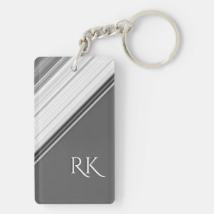 Modern White on Grey Monogram Key Ring