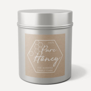 Modern White On Kraft 100% Pure Honey Jar Square Sticker