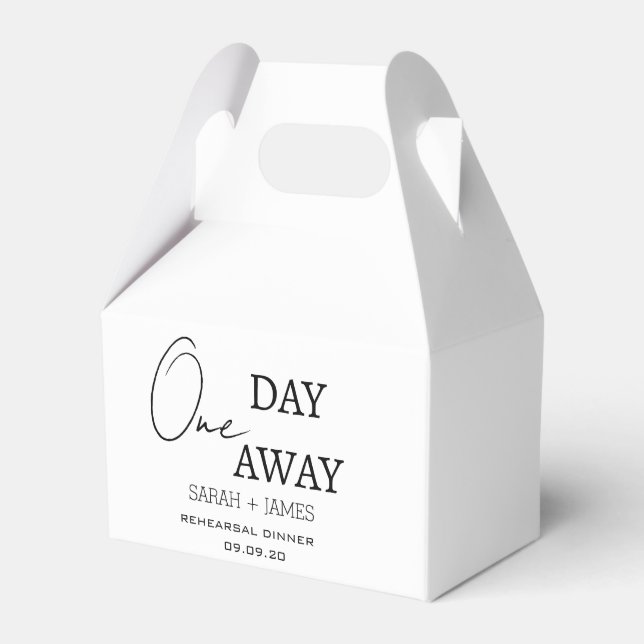 Modern White One Day Away Rehearsal Dinner Party Favour Box (Front Side)