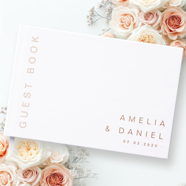 Modern white or any colour wedding names date real guest book (Modern white or any color wedding names date foil guest)