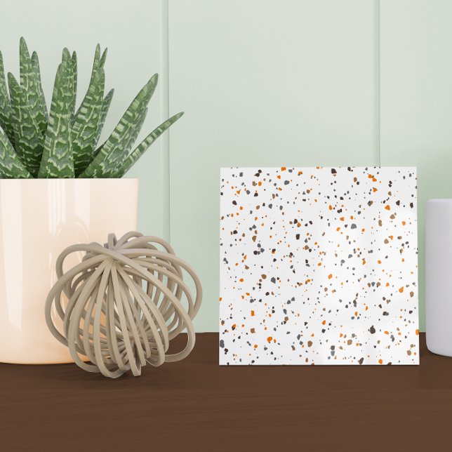 Modern White Orange Brown Terrazzo Ceramic Tile (Creator Uploaded)
