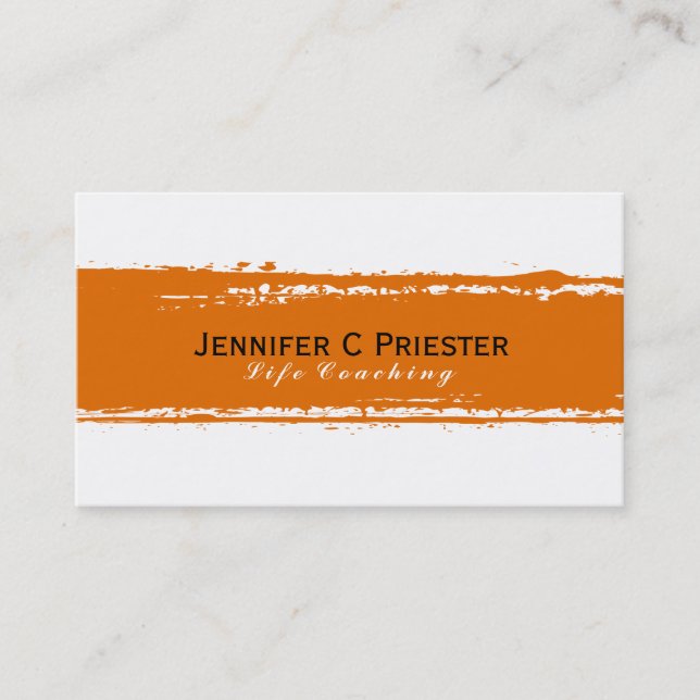 Modern White & Orange Grunge Stripe Business Card (Front)