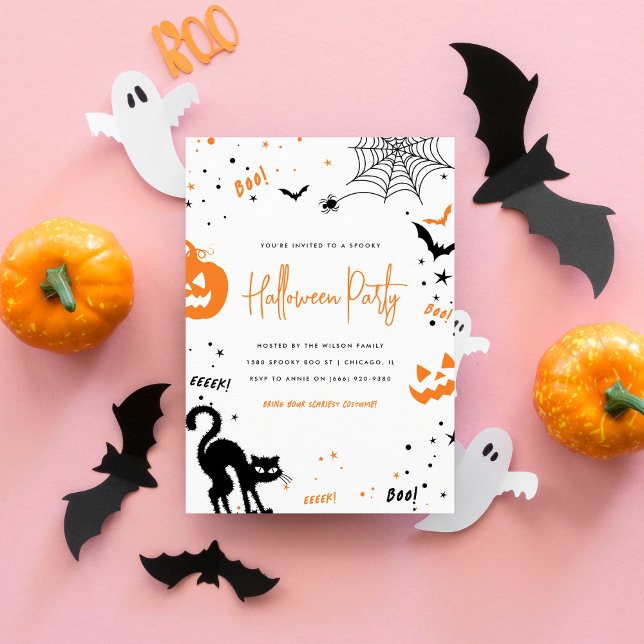 Modern White Orange Spooky Halloween Party Invitation (Creator Uploaded)