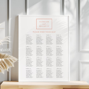 Modern White Orange Wedding Seating Chart Poster