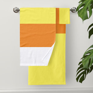 Modern White Orange Yellow Striped Bath Towel Set