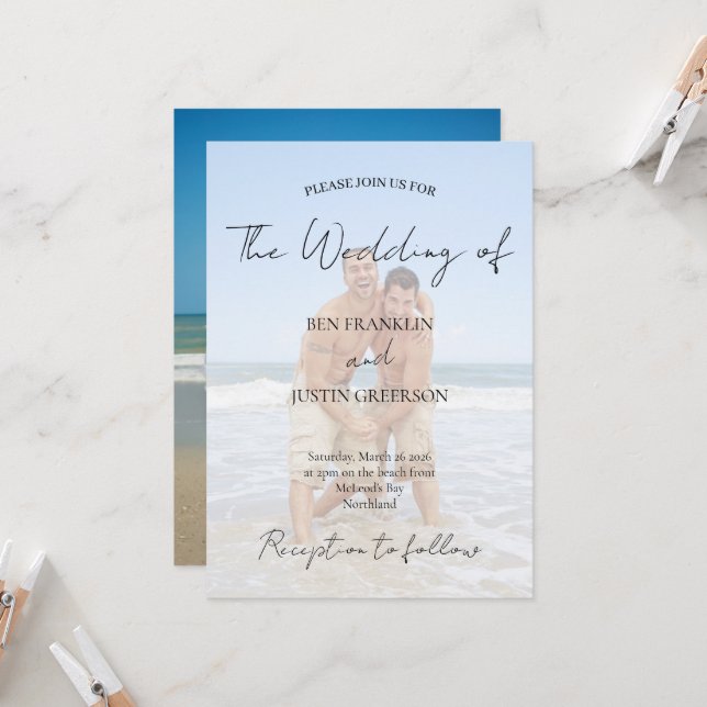 Modern White Overlay Photo Minimalist Elegant Invitation (Front/Back In Situ)