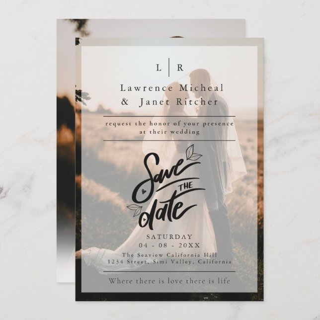 Modern White overly Photo minimalist invite (Front/Back)