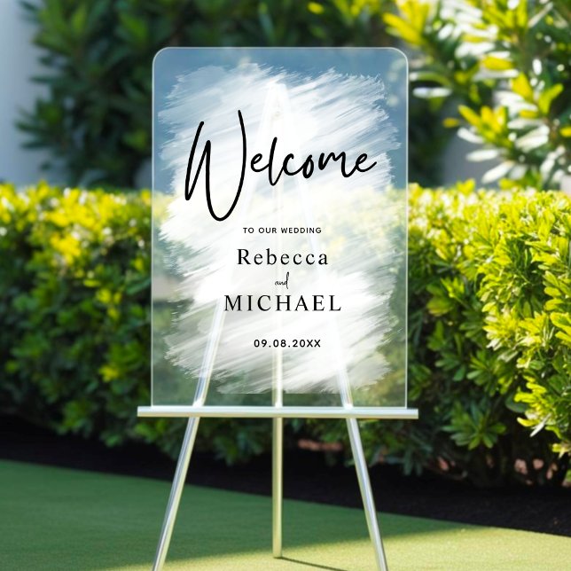 Modern white painted monogram wedding welcome  acrylic sign (Creator Uploaded)