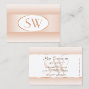 Modern White Pastel Pink Ombre Oval Frame Monogram Business Card