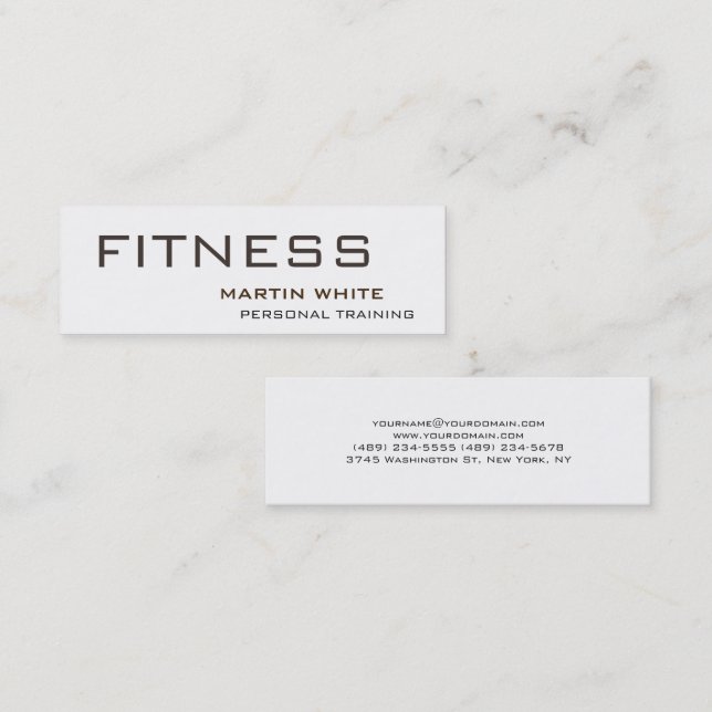 Modern White Personal Trainer Gym Bodybuilding Mini Business Card (Front/Back)