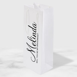 Modern White Personalised Bridesmaid Proposal Wine Gift Bag