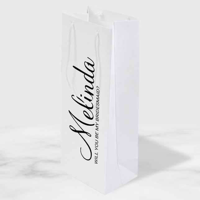 Modern White Personalised Bridesmaid Proposal Wine Gift Bag (Creator Uploaded)