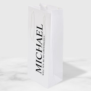 Modern White Personalised Groomsman Proposal Wine Gift Bag