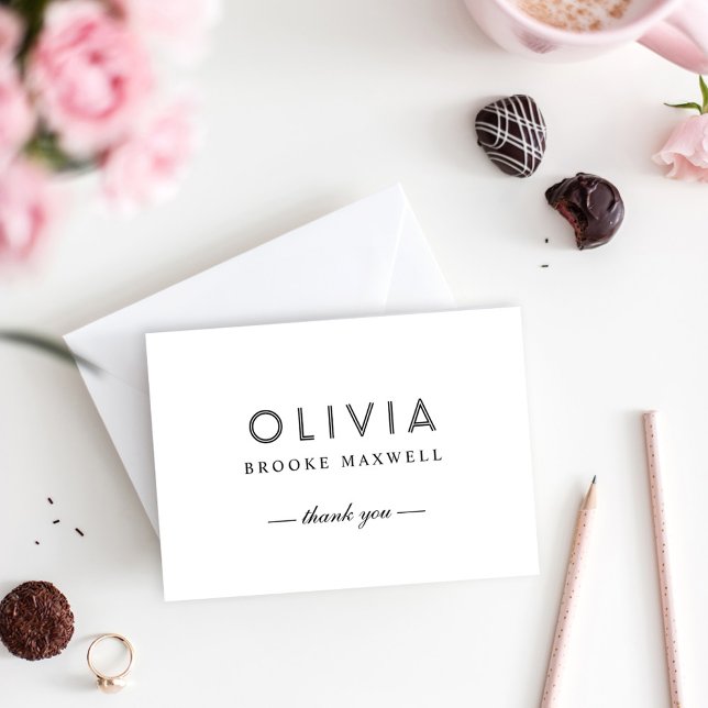 Modern White Personalised Name Monogram Thank You Card (Creator Uploaded)