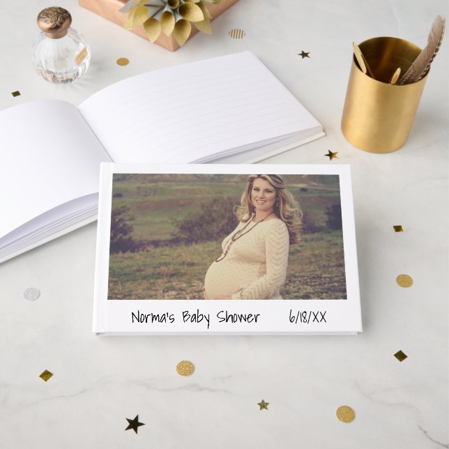 Modern White Photo Baby Shower Guest Book (Front Open)