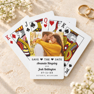 Modern White Photo Heart Save the Date Playing Cards