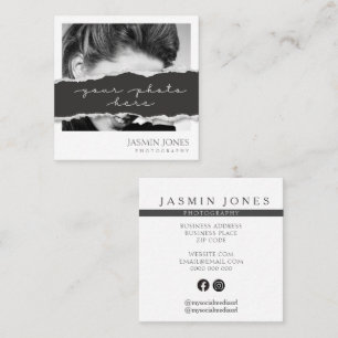 Modern White Photo Photography Square Business Card