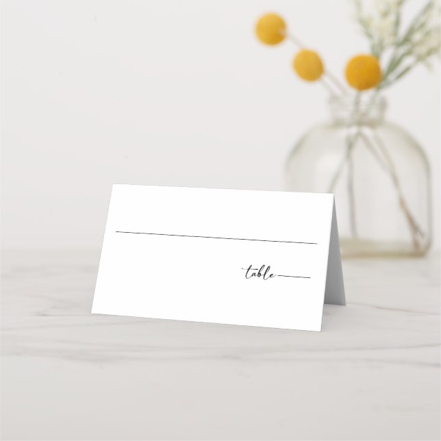 Modern White Photo Script Wedding Place Card (Front)