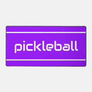 Modern White PICKLEBALL Stripes On Bright Purple Desk Mat