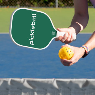 Modern White PICKLEBALL Text On Hunter Green Paddle