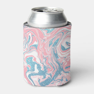 Modern White Pink Blue Glitter Marble Can Cooler
