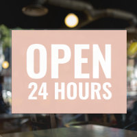 Modern White & Pink Open 24 Hours Window Cling