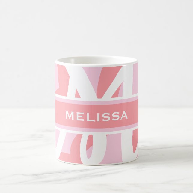 Modern White Pink Peach Monogram Personalise Girly Coffee Mug (Center)