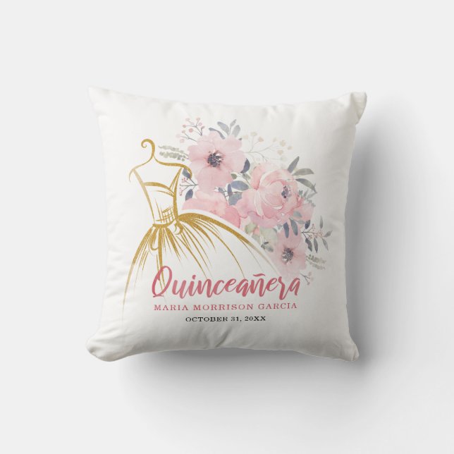 Modern White Pink Quinceanera 15th Birthday Script Cushion (Front)