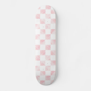 Modern White Pink Squares chequerboard  Skateboard