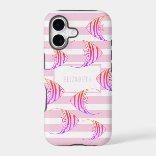Modern White Pink Striped Angel Fish Personalised