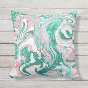 Modern White Pink Teal Green Glitter Marble Cushion