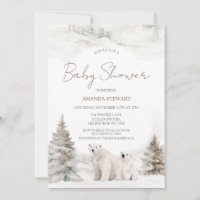 Modern White Polar Bear Cub Winter Baby Shower