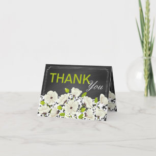 Modern White Poppy Flowers Chalkboard Thank You Card