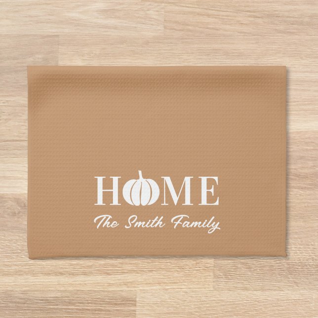 Modern White Pumpkin Thanksgiving Family Name Tea Towel (Creator Uploaded)