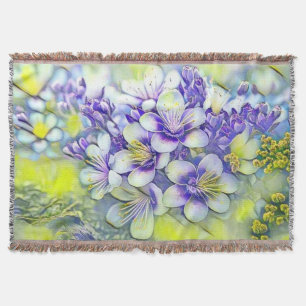 Modern White Purple Cherry Blossoms Watercolor Throw Blanket