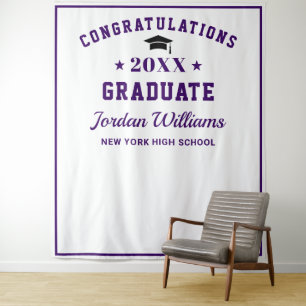 Modern White Purple Graduation Photo Backdrop Tapestry