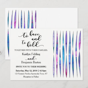 Modern White Purple, Pink, Blue Watercolor Wedding Invitation