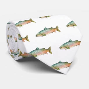 Modern White Rainbow Trout Fish Fisherman Tie