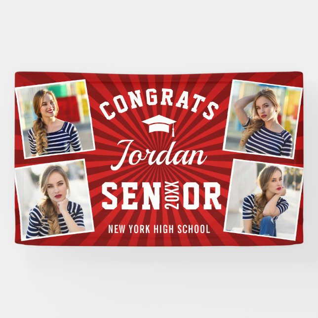 Modern White Red Graduation class of 2023 PHOTO Banner (Horizontal)