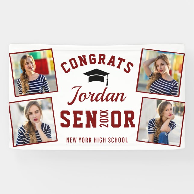 Modern White Red Graduation Class of 2024 4 PHOTO Banner (Horizontal)