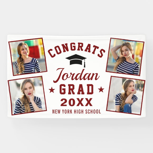 Modern White Red Graduation Class of 2024 4 PHOTO Banner (Horizontal)