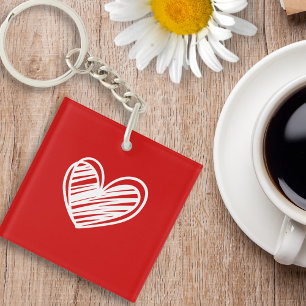 Modern White Red Heart Birthday Anniversary Womens Key Ring