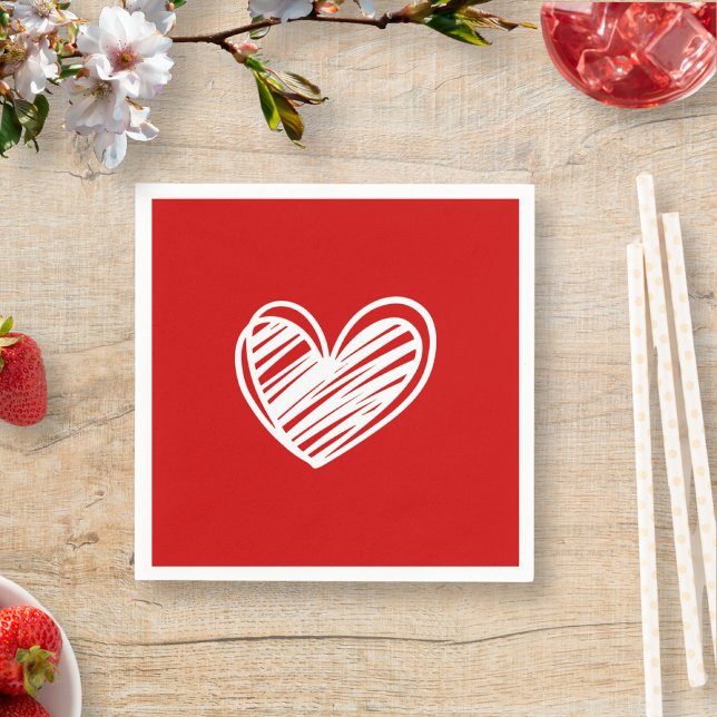 Modern White Red Hearts Romantic Birthday Wedding Napkin (Creator Uploaded)