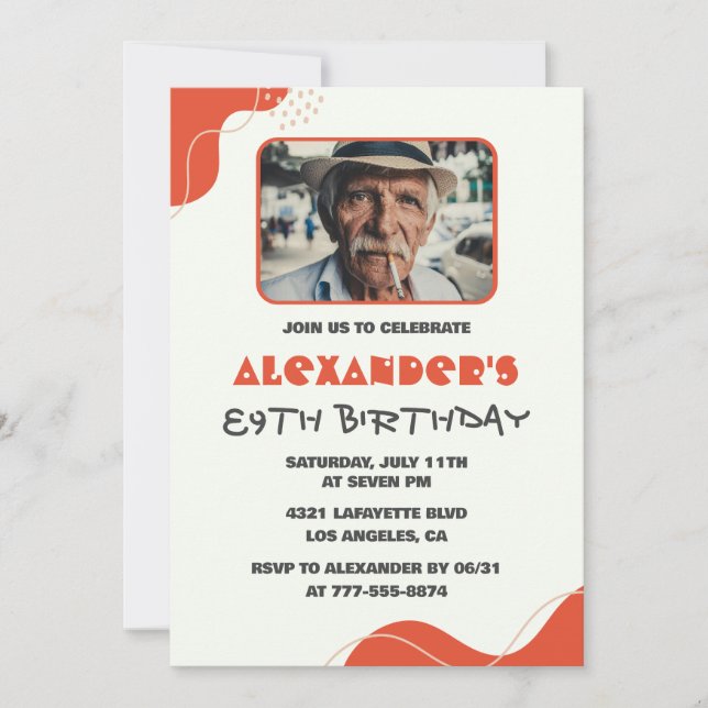 Modern White Red Men 89th birthday invitations   (Front)