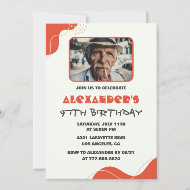 Modern White Red Men 97th birthday invitations   (Front)