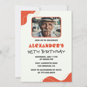 Modern White Red Men 98th birthday invitations  